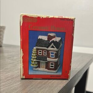 Ceramic House Candle Holder by Enesco - Festive Red and Green